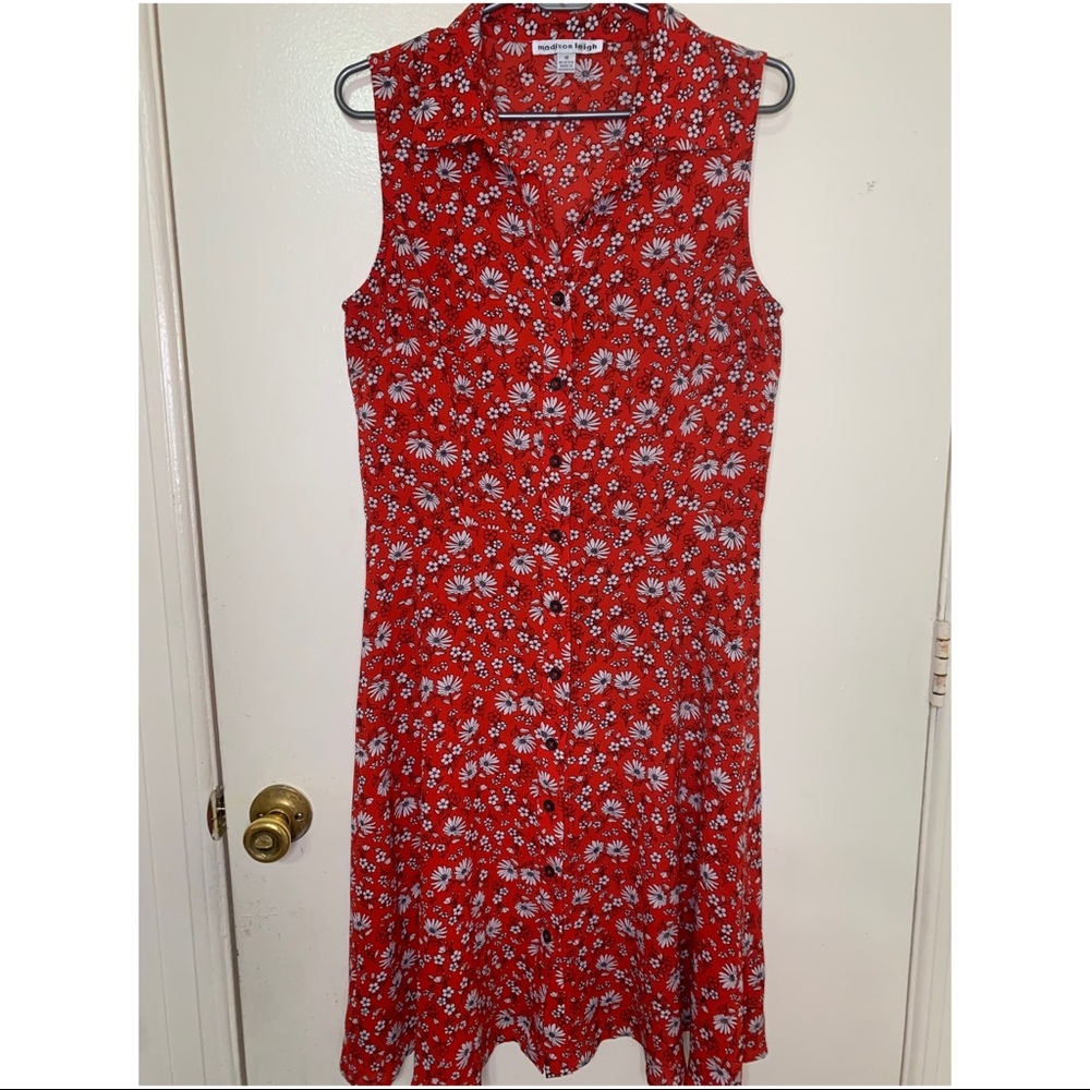 Red floral sleeveless dress